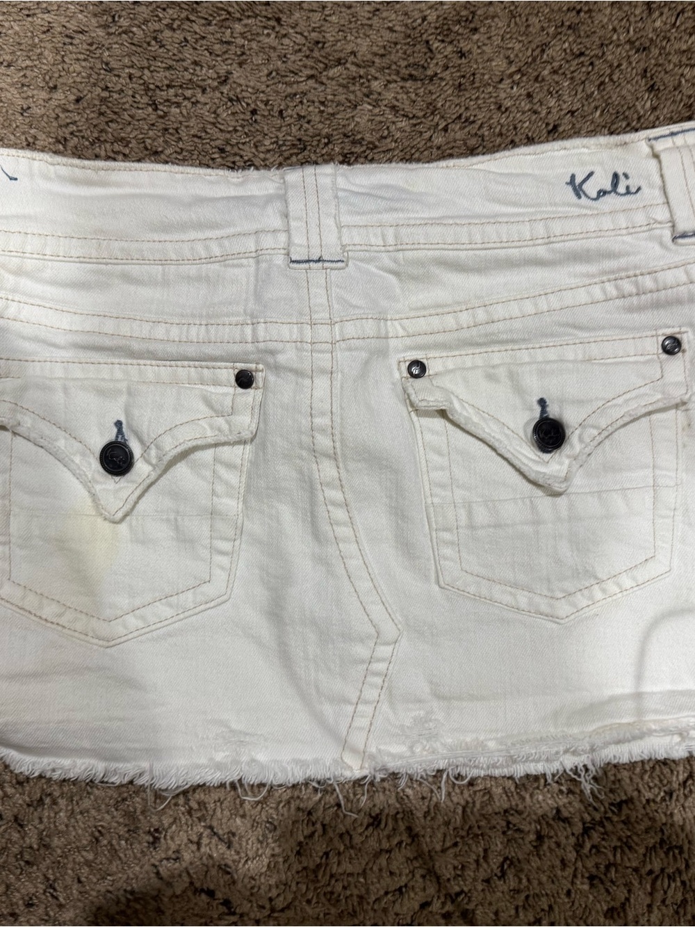 Kali White Denim Girls Skirt with Frayed Hem